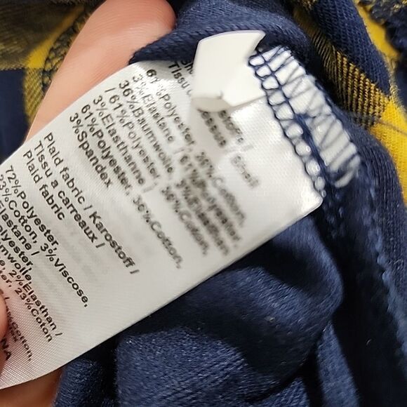 DJT Women's New Plaid Trim Hoodie‎ Size Medium Long Sleeve Pullover Navy Yellow - Picture 6 of 6